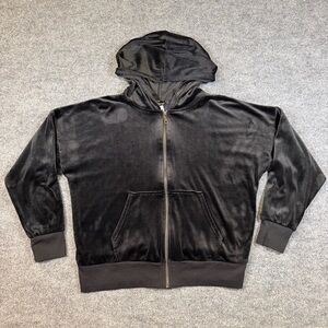Felina Womens L Super Soft Luxe Velour Full Zip‎ Hoodie Jacket Black NWOT
